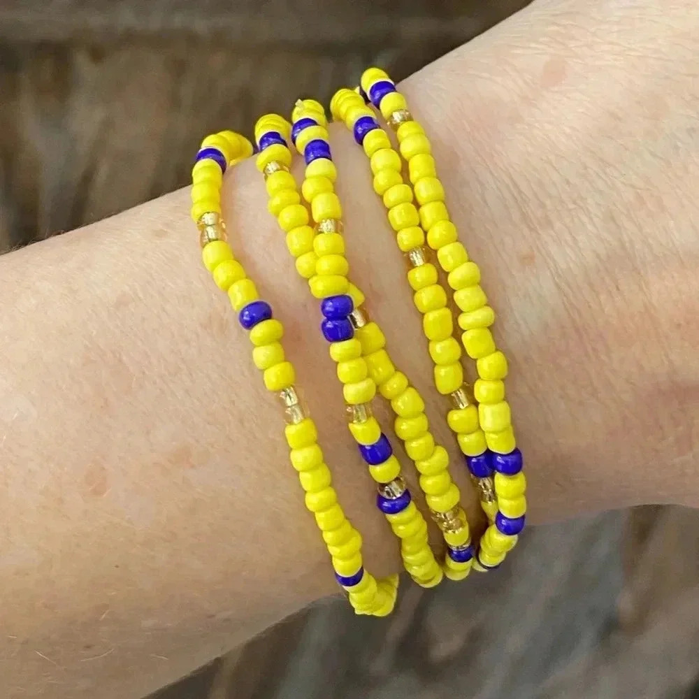 Yellow & Purple Africa Style Seed Bead Waist Beads Stretch Braclet